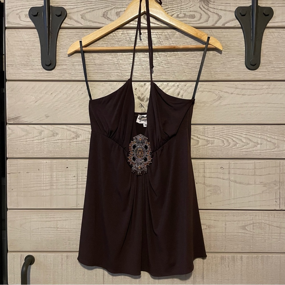 Jagger from Nordstrom Brown Halter Top with Crystal Embellishments